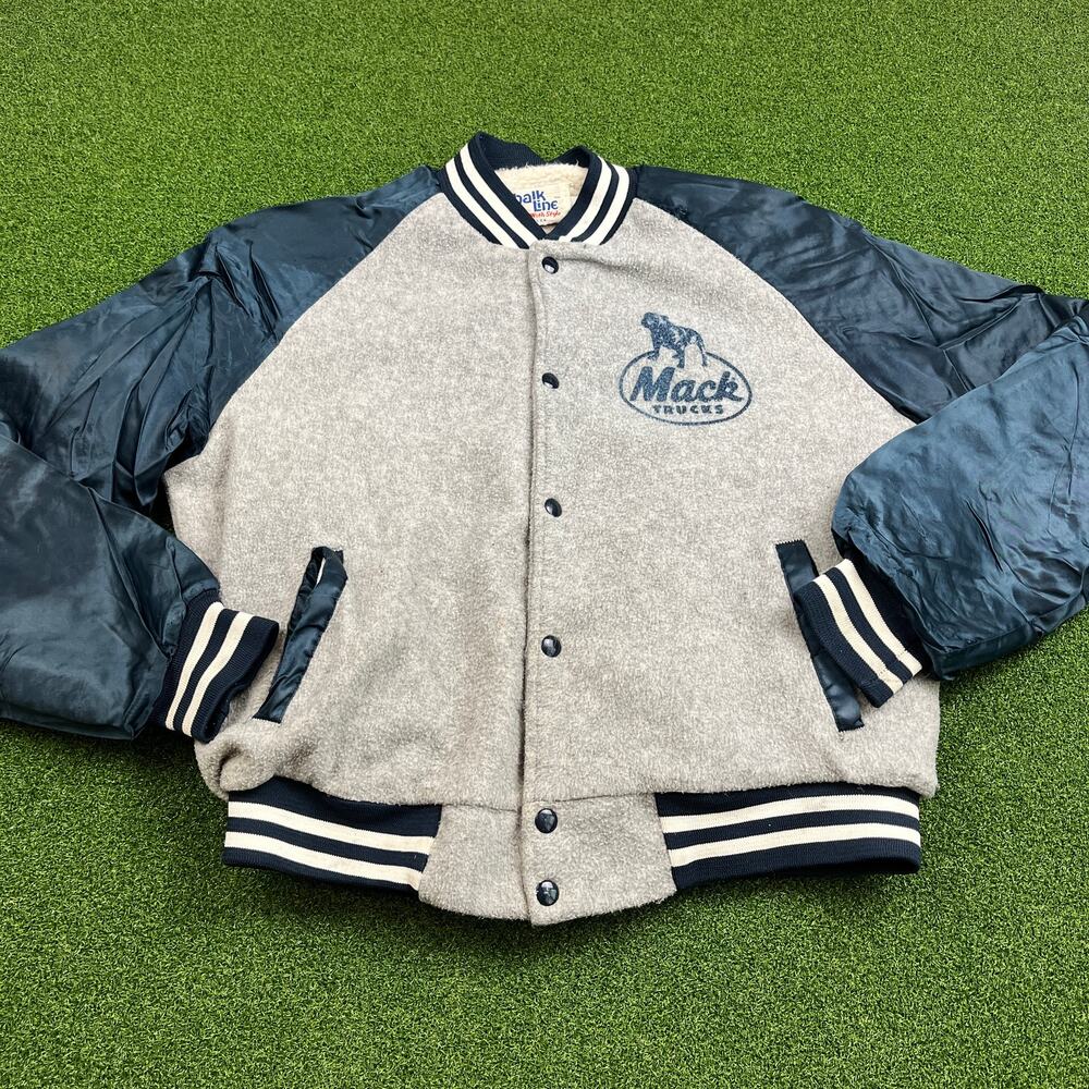 Vintage 1980s Chalk Line Mack Trucks USA Fleece Varsity Jacket Sz L